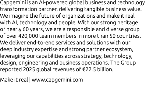 Capgemini is an AI powered global business and technology transformation partner, delivering tangible business value....